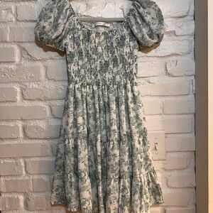 Altar'd State Smocked Detail Skirt in Cream and Green